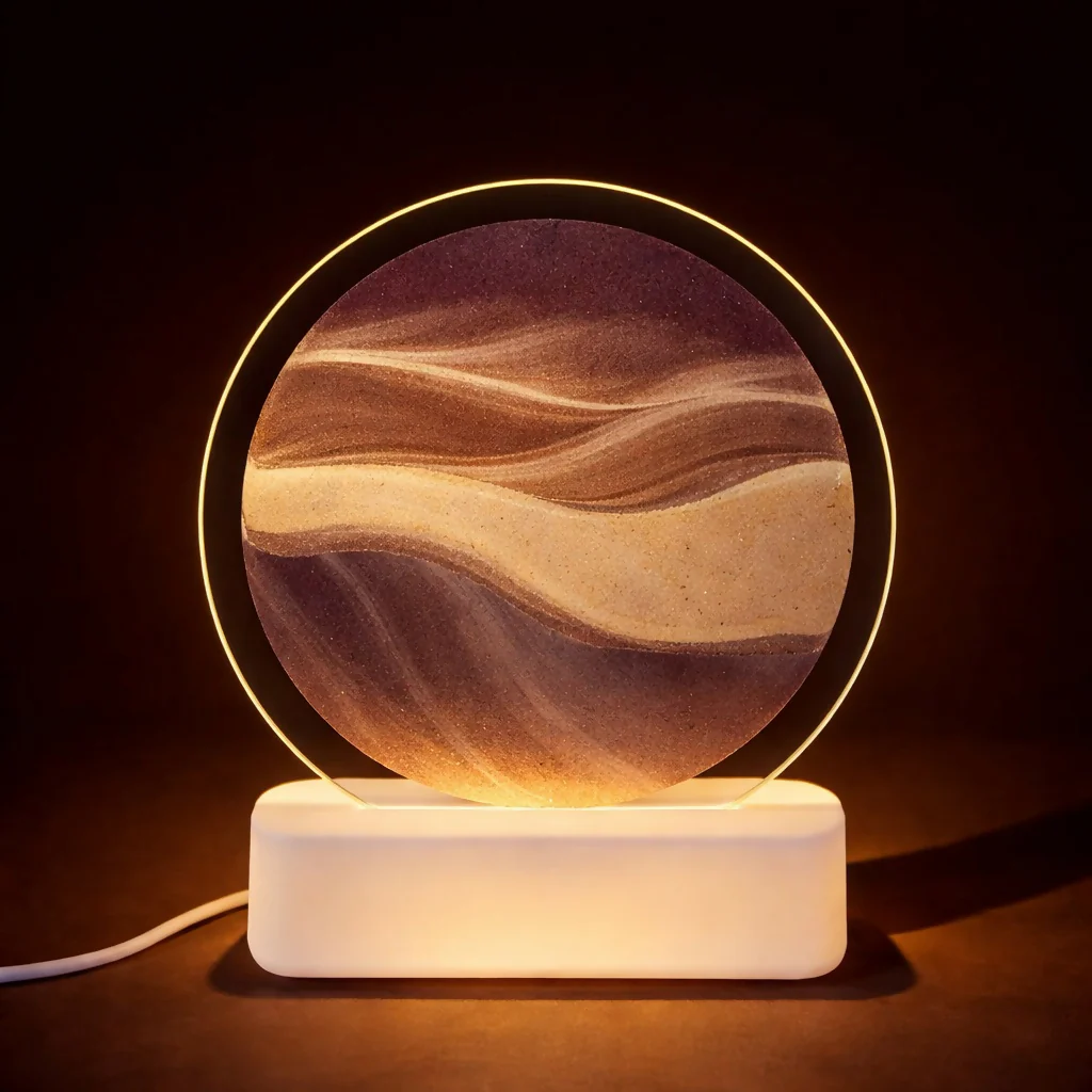 Brown Moving Sand Art LED Lamp Round Decorative Ambient Night Light - Image 2