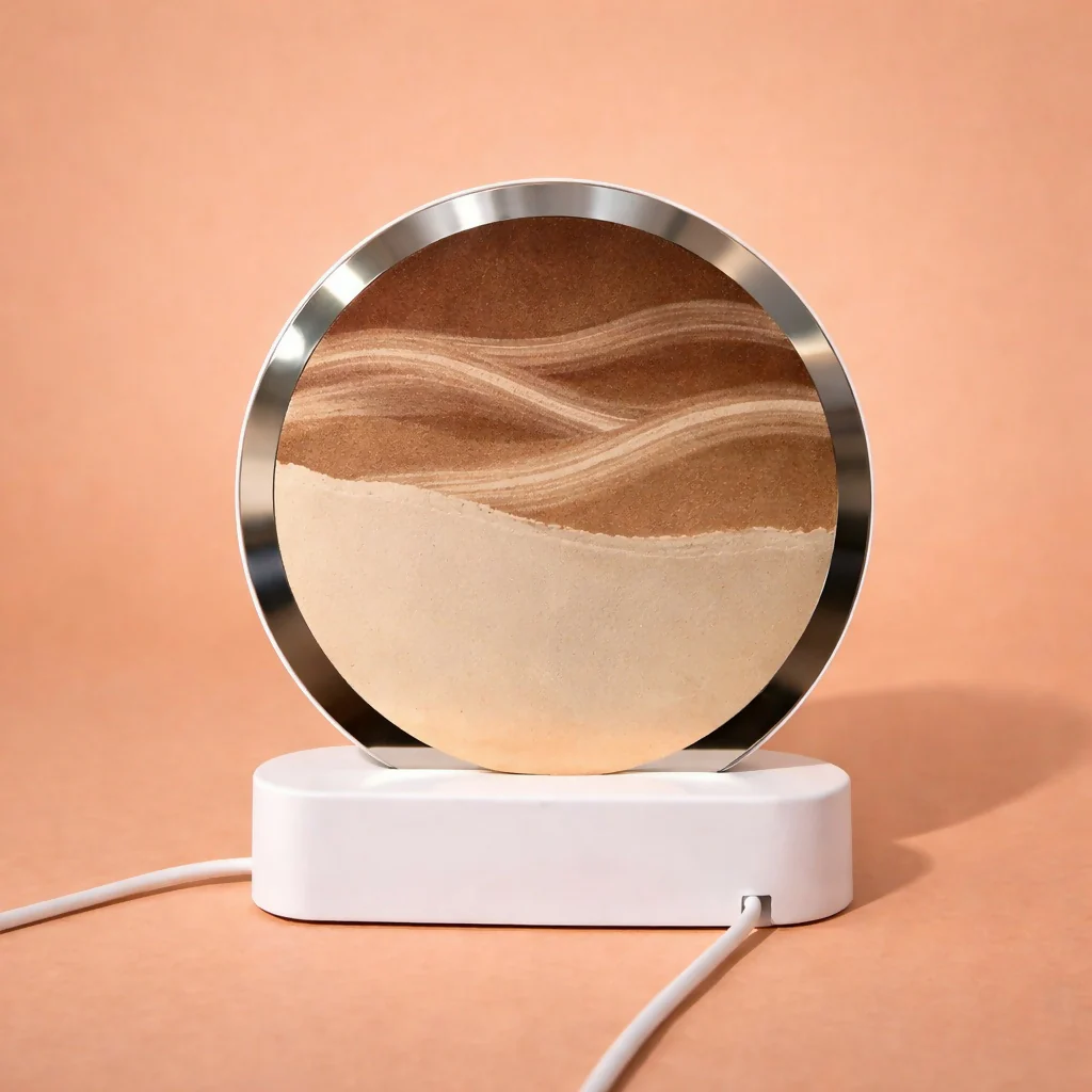 Brown Moving Sand Art LED Lamp Round Decorative Ambient Night Light - Image 3