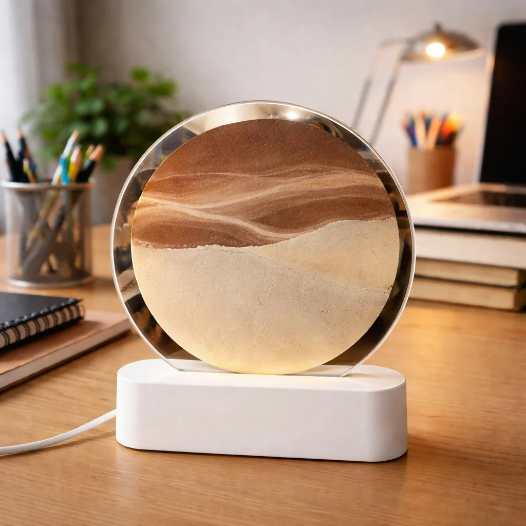 Brown Moving Sand Art LED Lamp Round Decorative Ambient Night Light - Image 4