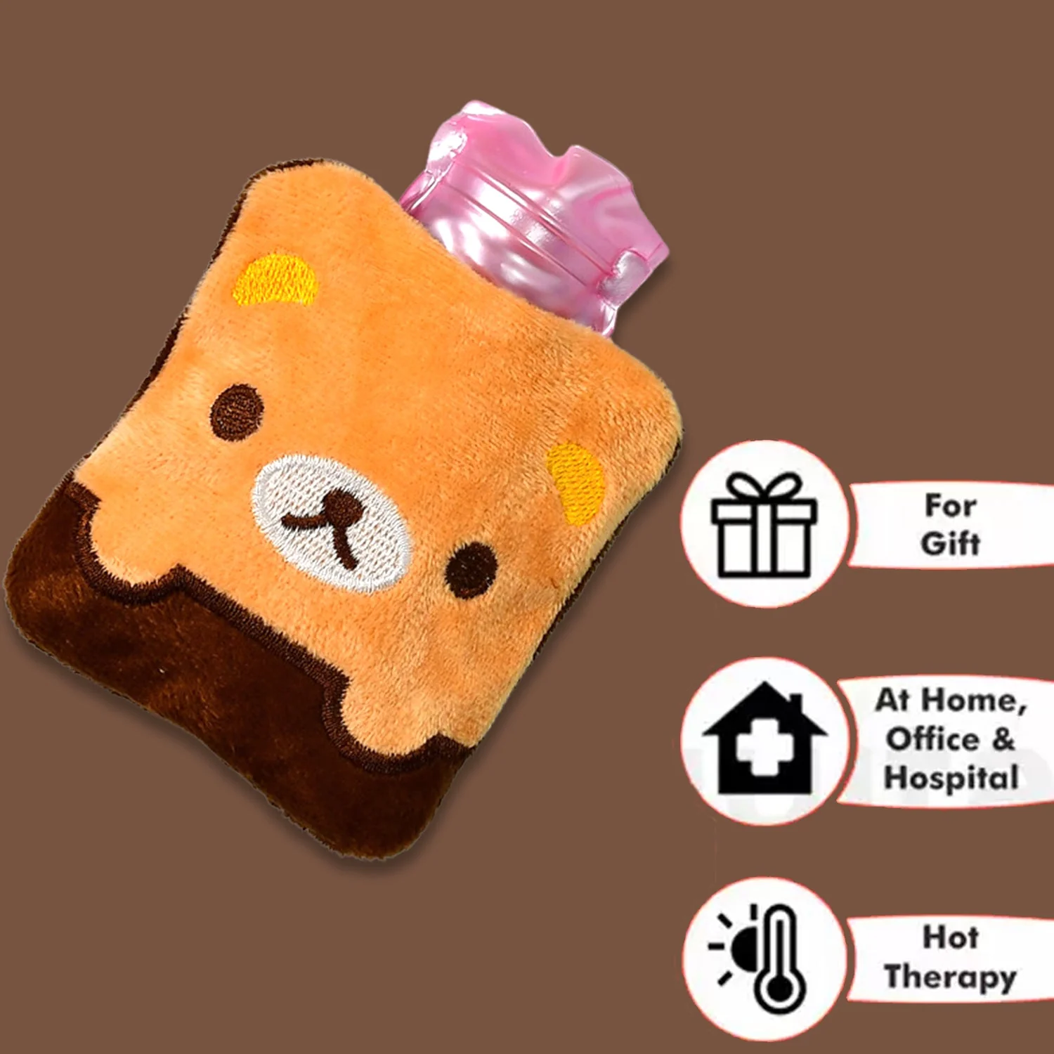 Brown Panda Print Small Hot Water Bag with Cover for Pain - Image 3