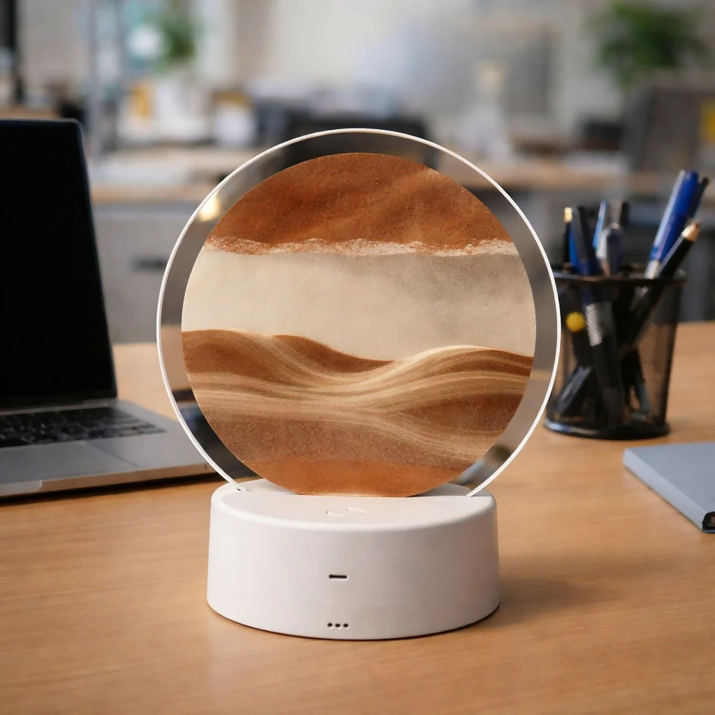 Brown Round Moving Sand Art LED Lamp Decorative Ambient Night Light - Image 3