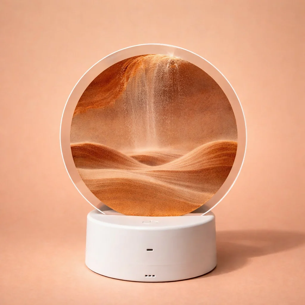 Brown Round Moving Sand Art LED Lamp Decorative Ambient Night Light - Image 4