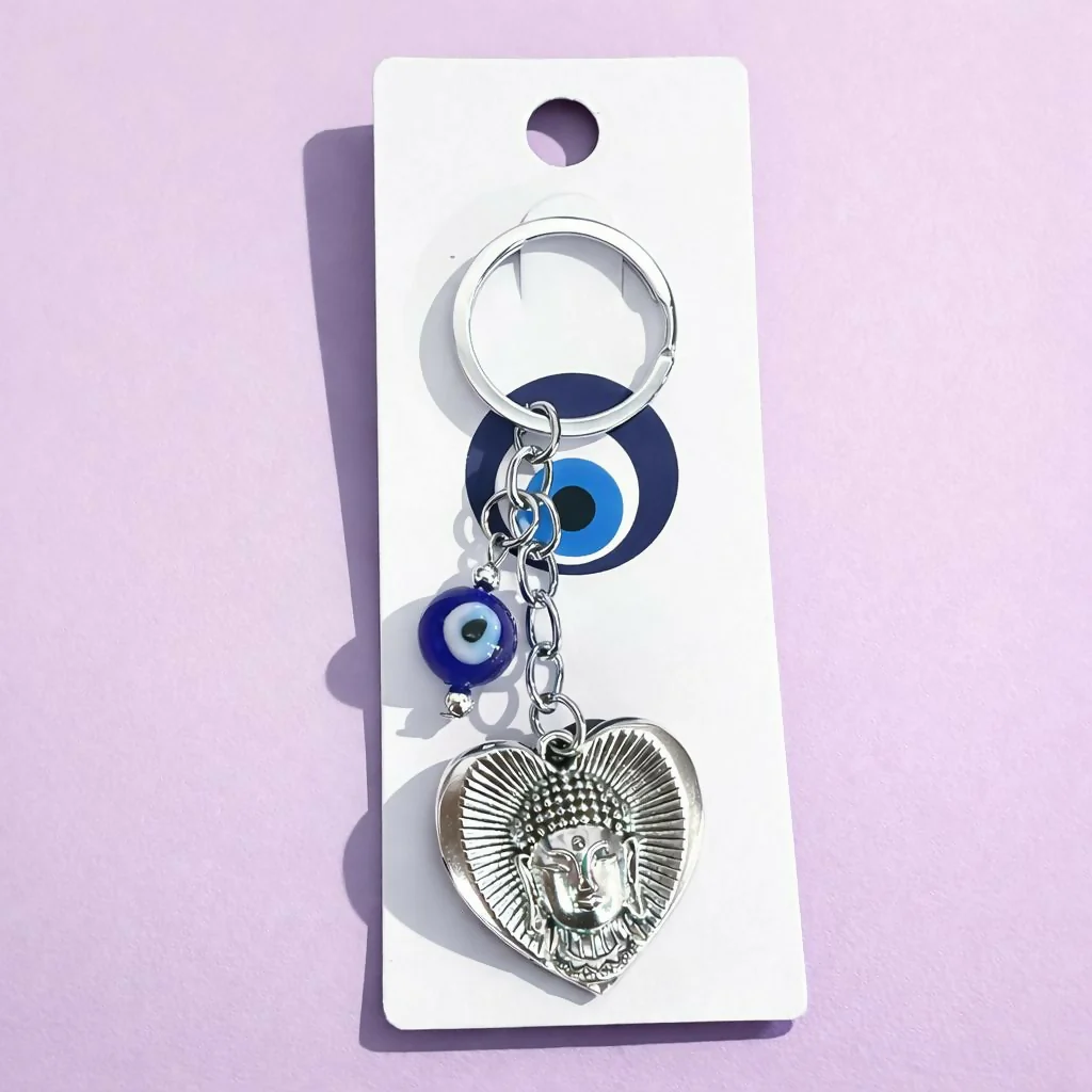 Buddha Evil Eye Heart Keychain for Car Keys, Bags & Spiritual Gifting - Image 2