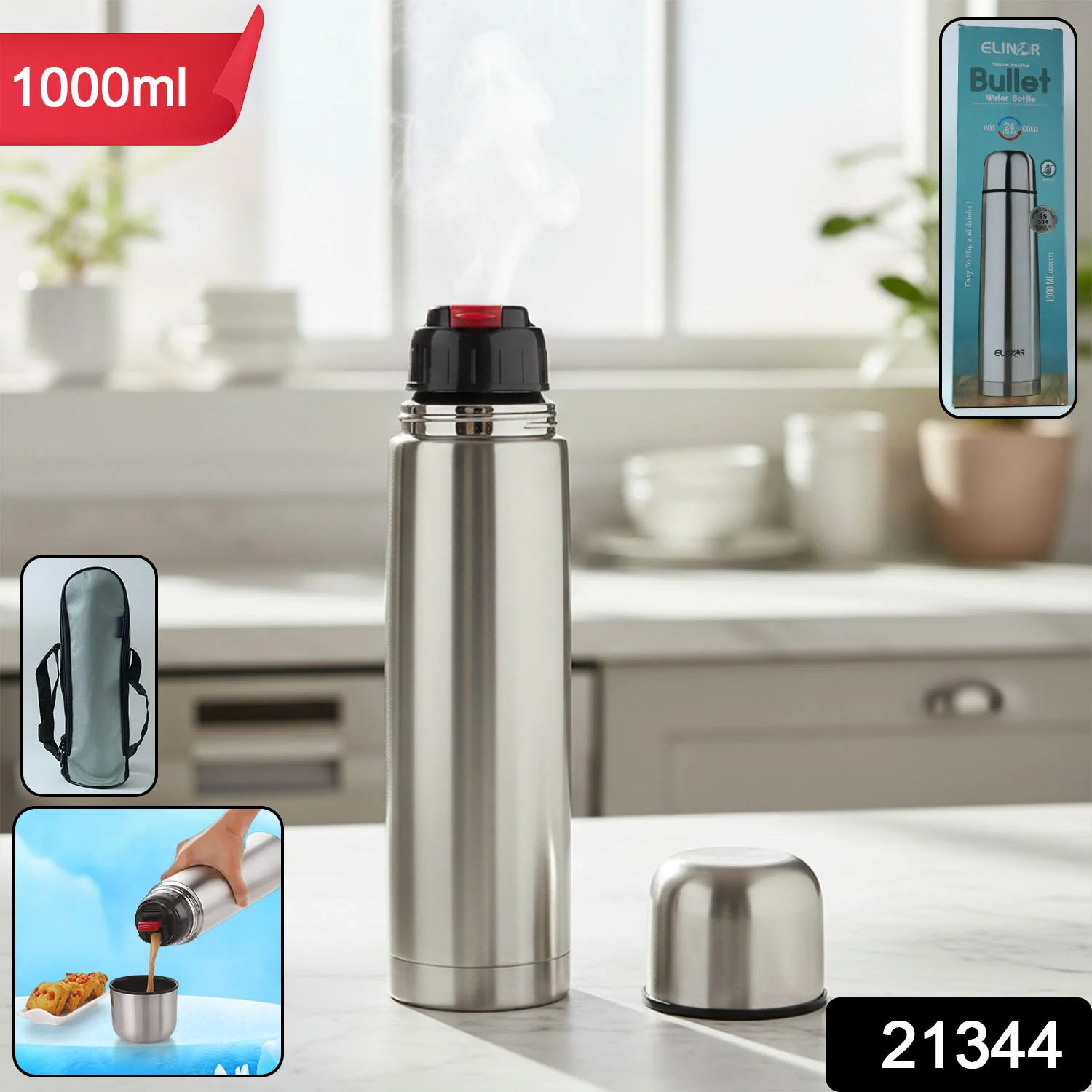 Bullet Style Stainless Steel Vacuum Insulated Water Bottle 1000 ML - Image 2