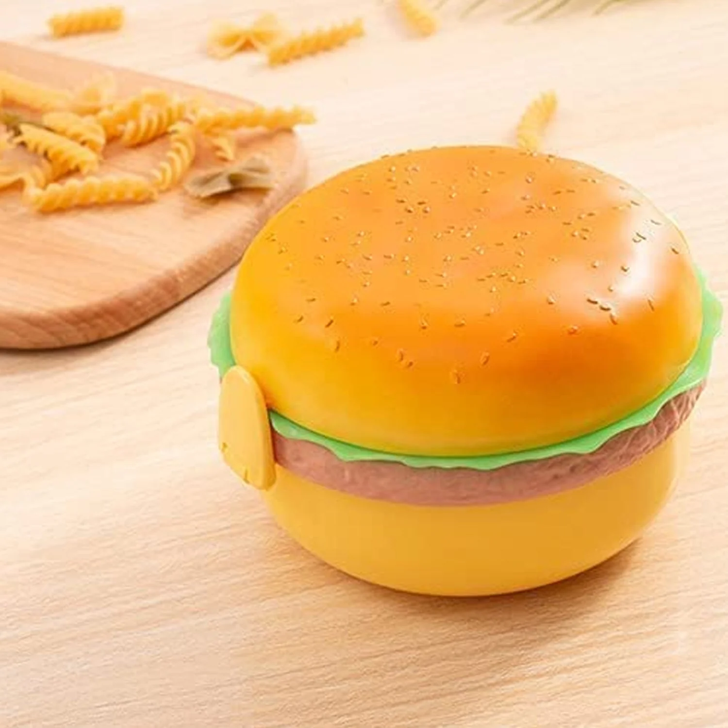 Burger Shape Lunch Box – Double Layer 1000ml Food Container with 2 Spoons for Kids - Image 4