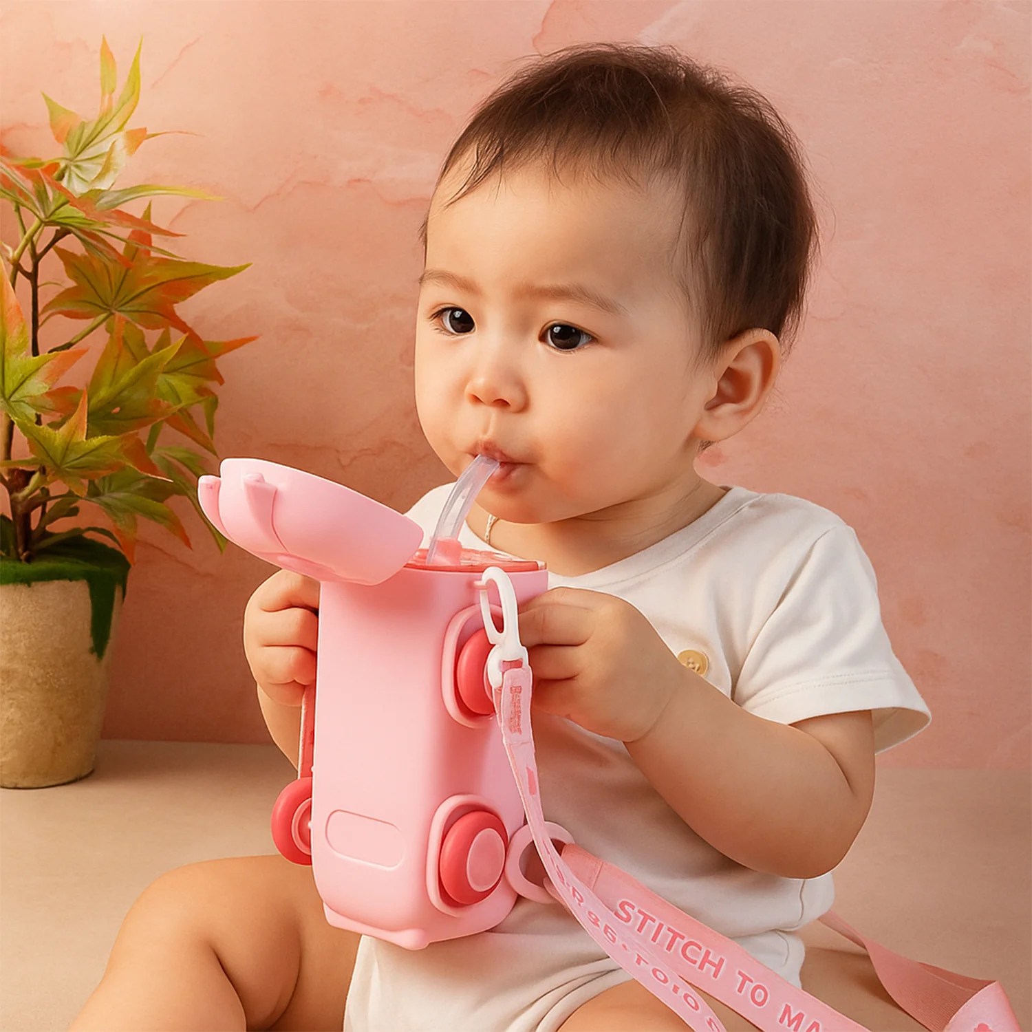 Bus Shaped Kids Water Bottle with Strap – 500ml Cute Cartoon Design With Sticker - Image 3