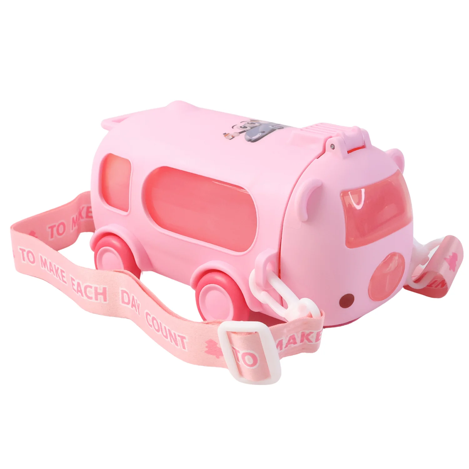 Bus Shaped Kids Water Bottle with Strap – 500ml Cute Cartoon Design With Sticker - Image 5
