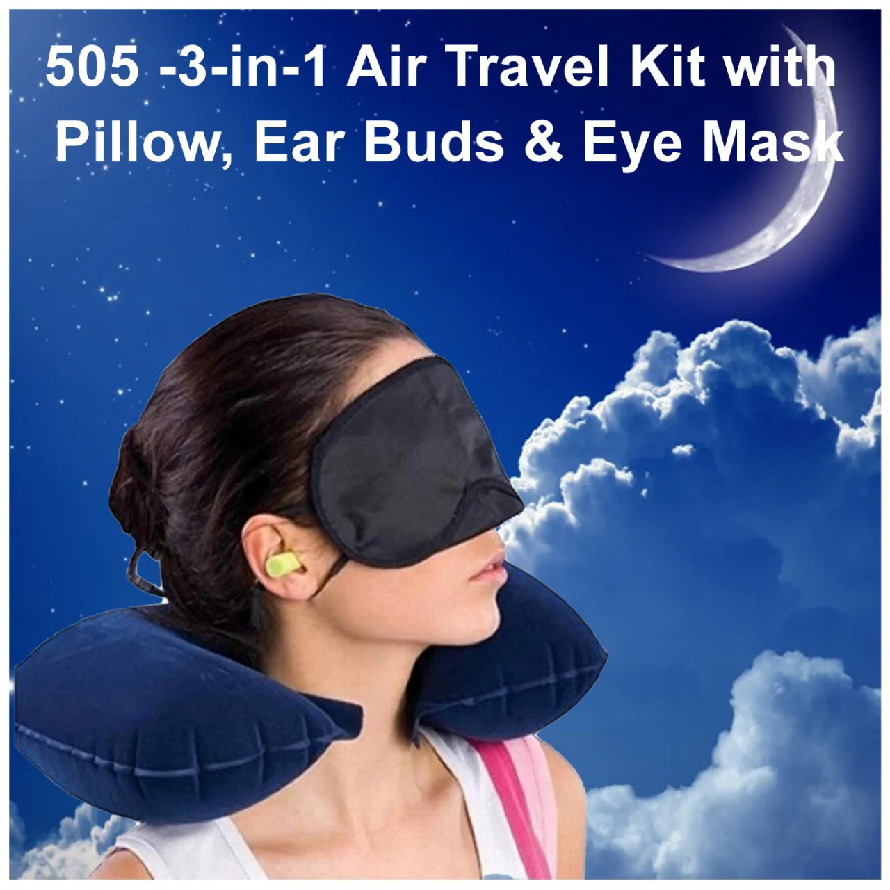 3in1 Air Travel Kit with Pillow, Ear Buds & Eye Mask - Image 4