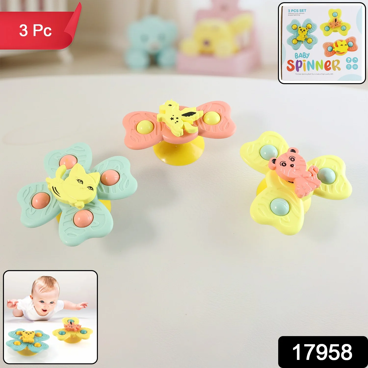 Buzzy Baby Spinner Toy Set – Suction Cup Spinning Toys (3 Pc Set) - Image 2