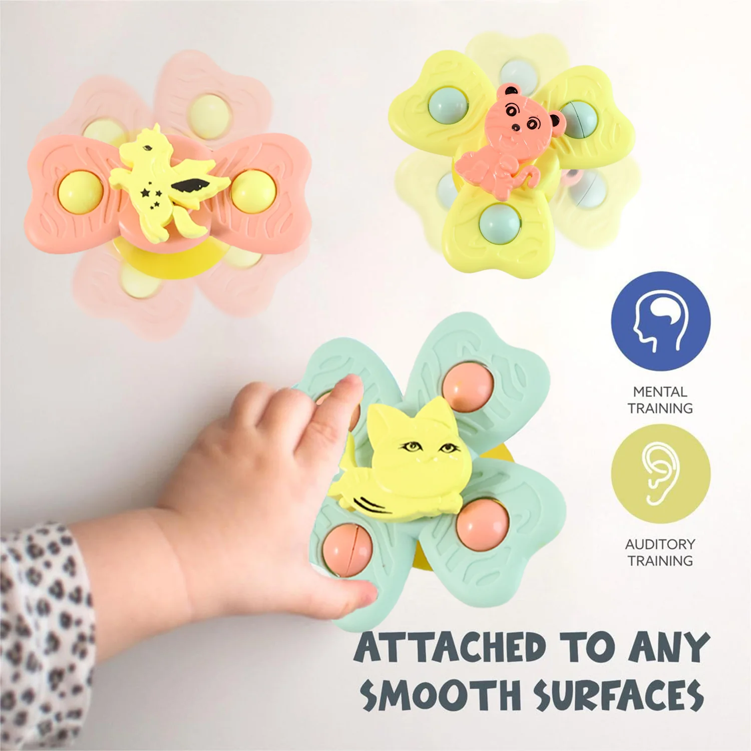 Buzzy Baby Spinner Toy Set – Suction Cup Spinning Toys (3 Pc Set) - Image 3
