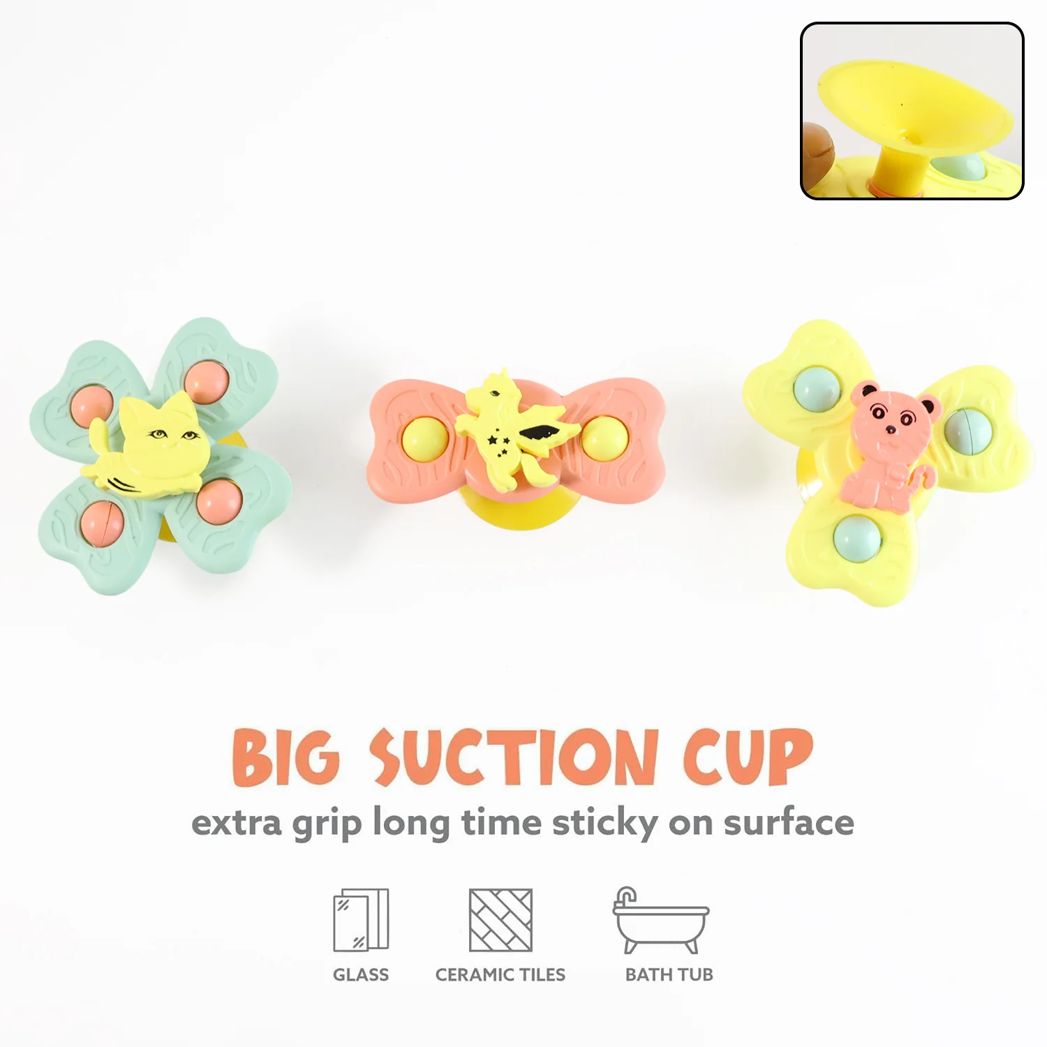 Buzzy Baby Spinner Toy Set – Suction Cup Spinning Toys (3 Pc Set) - Image 4