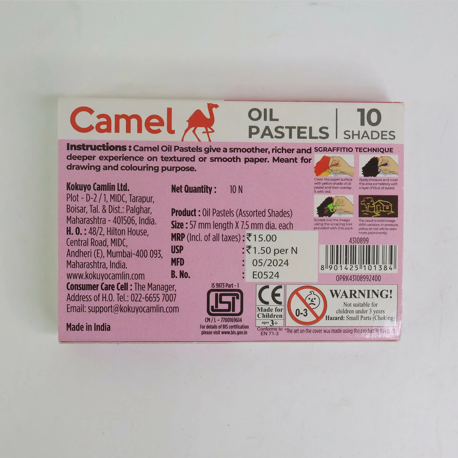 Camel Oil Pastels – 10 Assorted Shades (Compact Colouring Set for Kids & Students) - Image 6