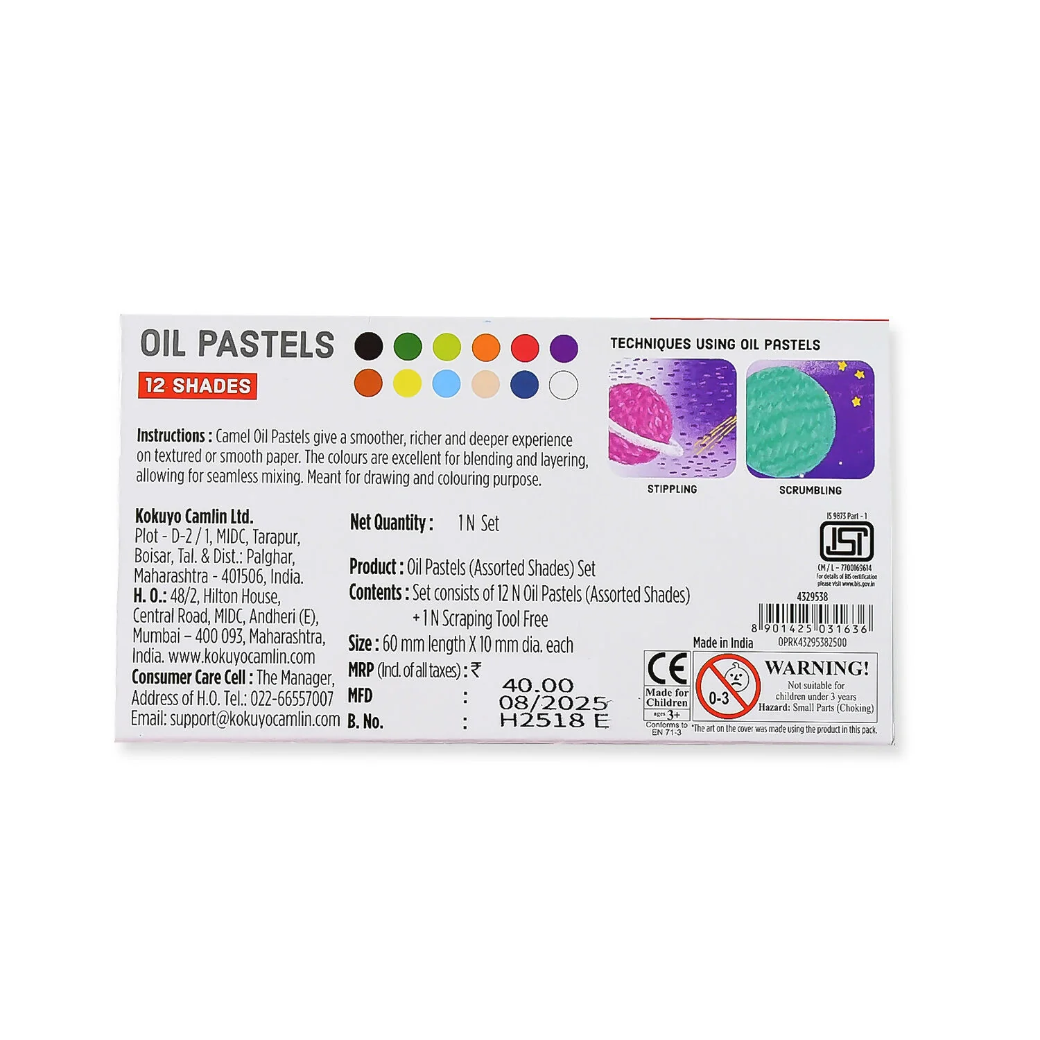 Camel Oil Pastels 12 Assorted Shades with Free Scraping Tool - Image 6