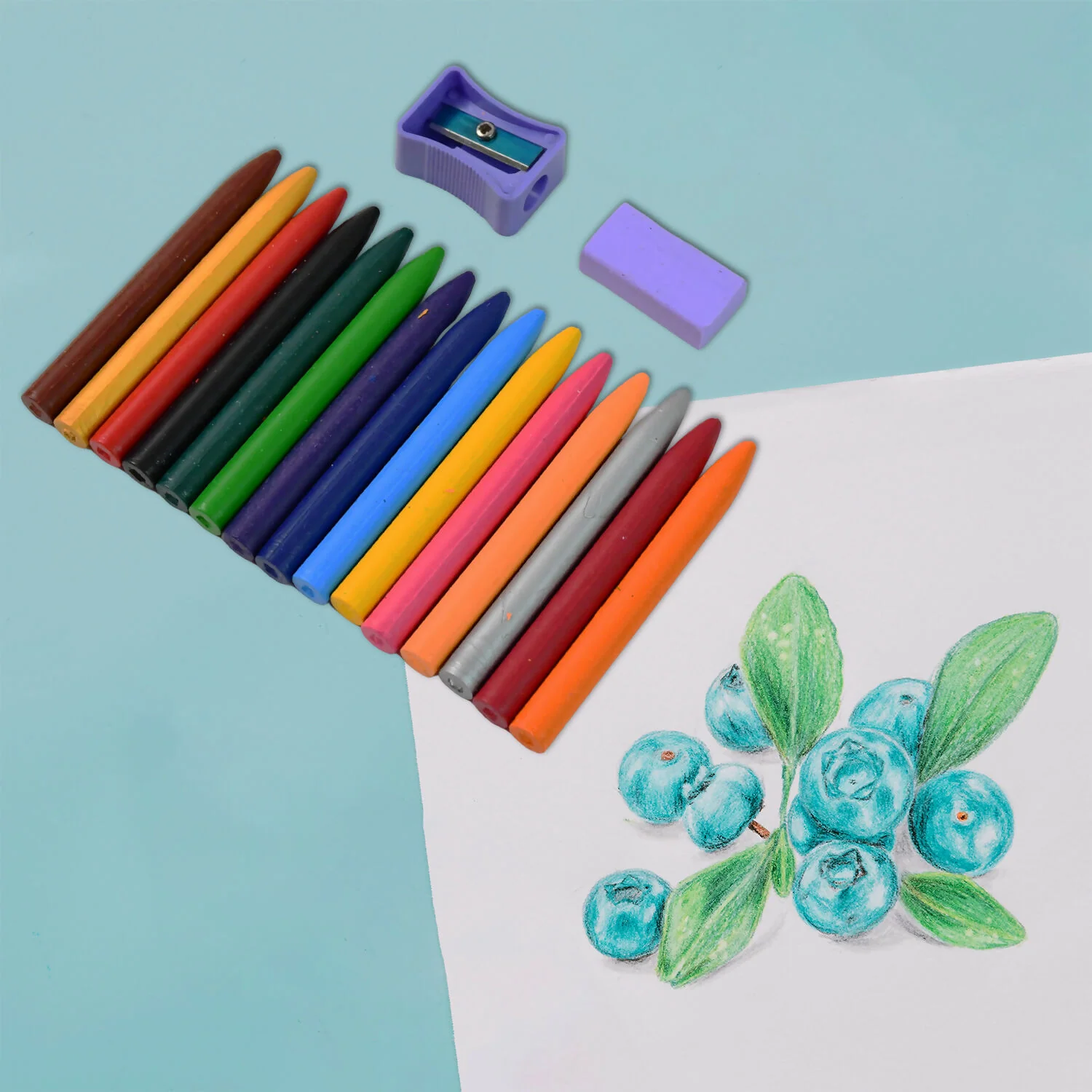 Camel Plastic Crayons 15 Assorted Shades with Free Sharpener and Eraser - Image 2