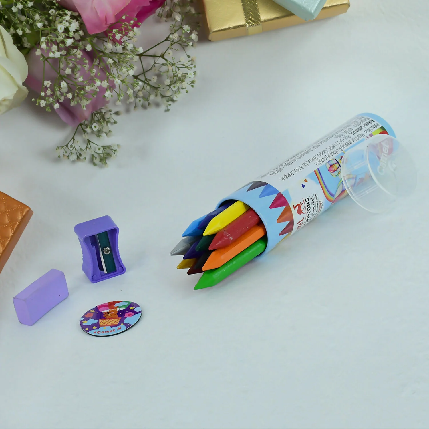 Camel Plastic Crayons Pack with Free Eraser and Sharpener - 13 Shades - Image 4