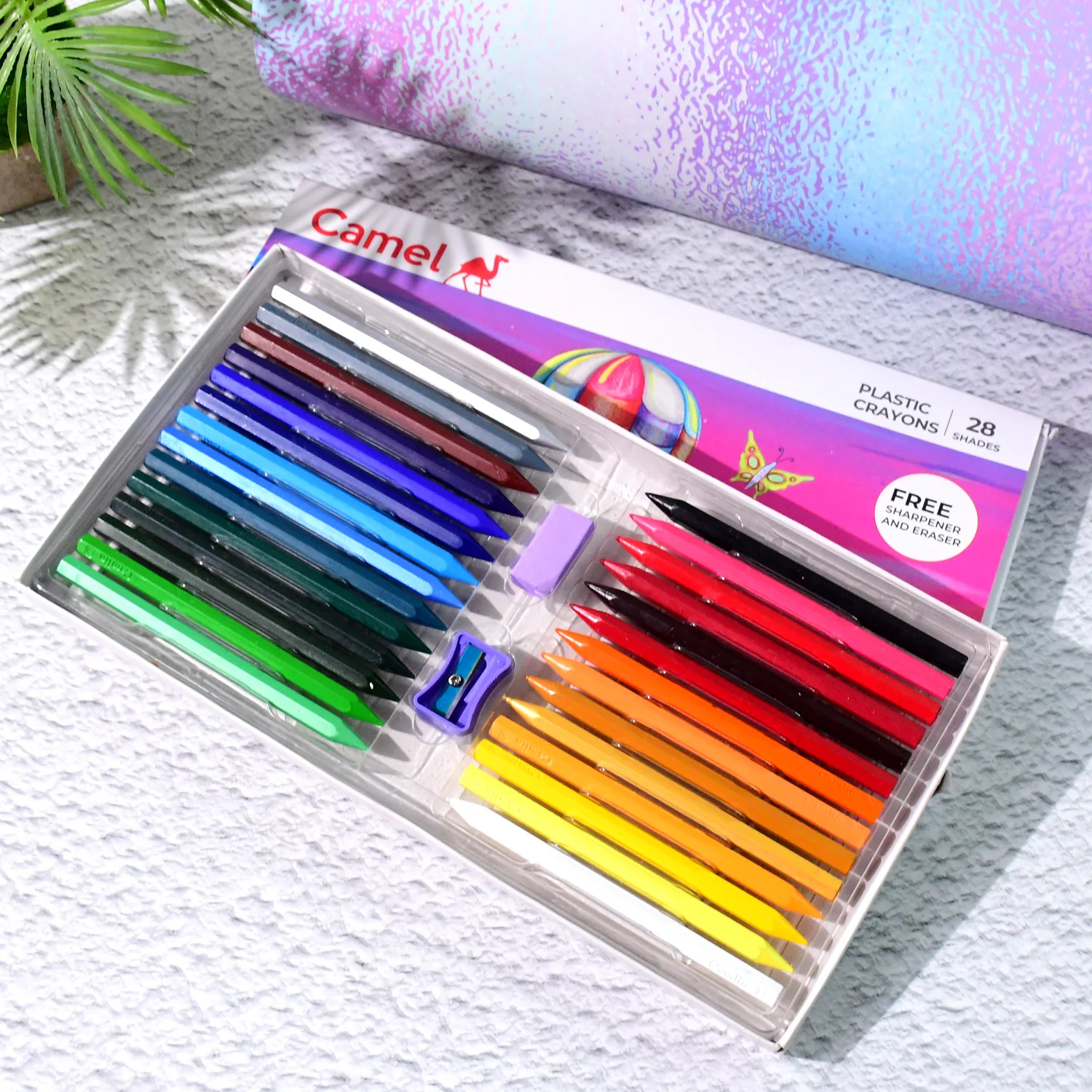 Camel Plastic Crayons with Free Sharpener & Eraser - 28 Shades - Image 2