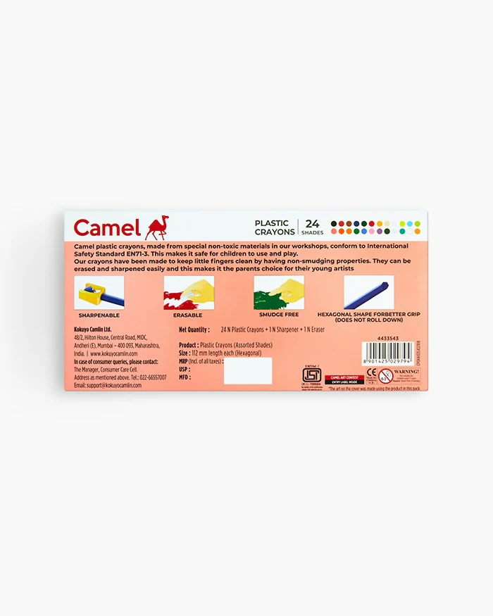 Camel Plastic Crayons with Free Sharpener & Eraser - 28 Shades - Image 8