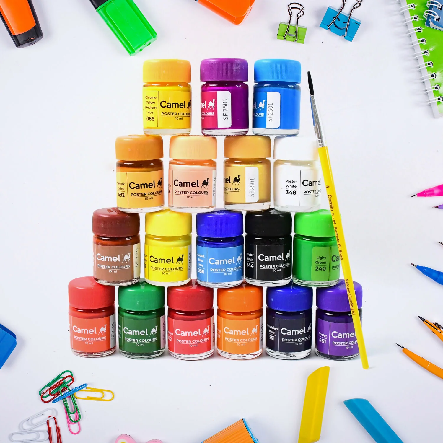 Camel Poster Colours 18 Assorted Shades with Free Palette & Brush (10 ml Each) - Image 2