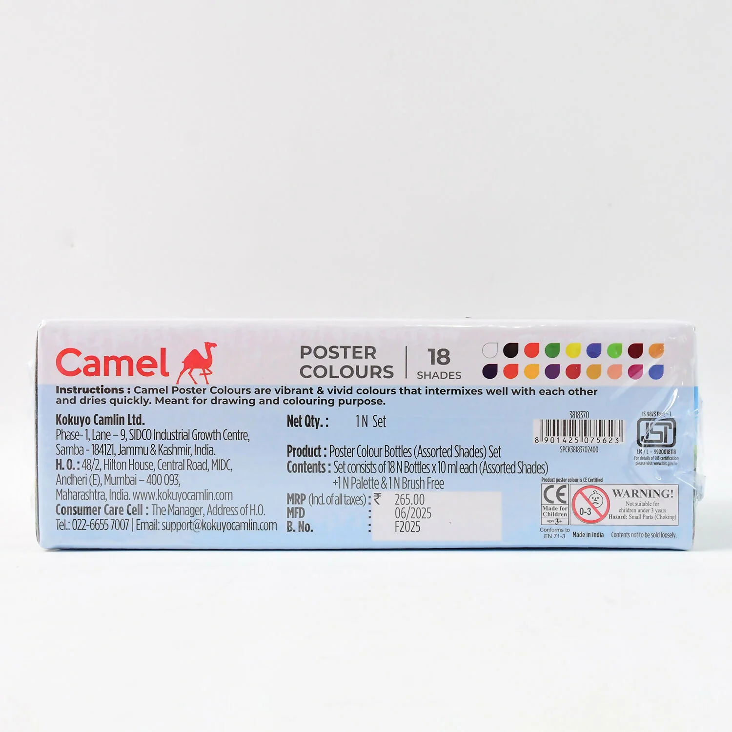 Camel Poster Colours 18 Assorted Shades with Free Palette & Brush (10 ml Each) - Image 7