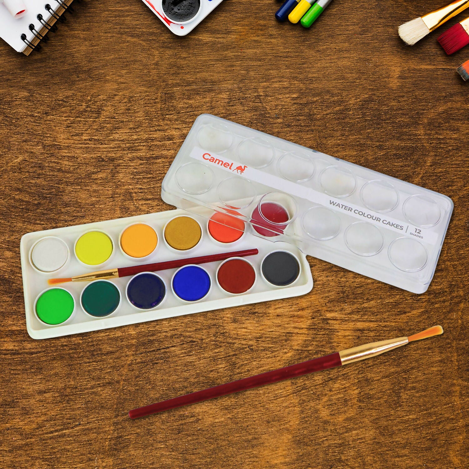 Camel Water Colour Cakes 12 Bright Shades with Free Brush - Image 2