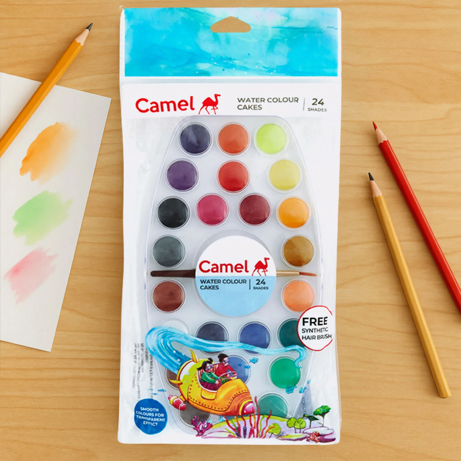 Camel Water Colour Cakes – 24 Shades Oval Palette with Brush - Image 2