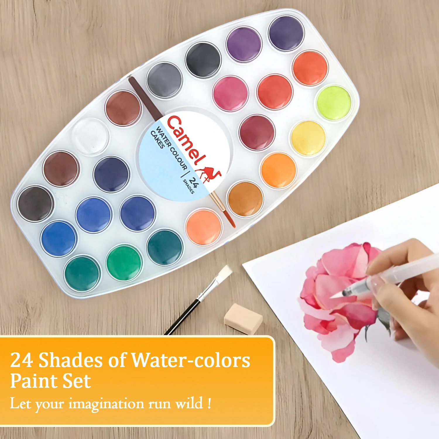 Camel Water Colour Cakes – 24 Shades Oval Palette with Brush - Image 5