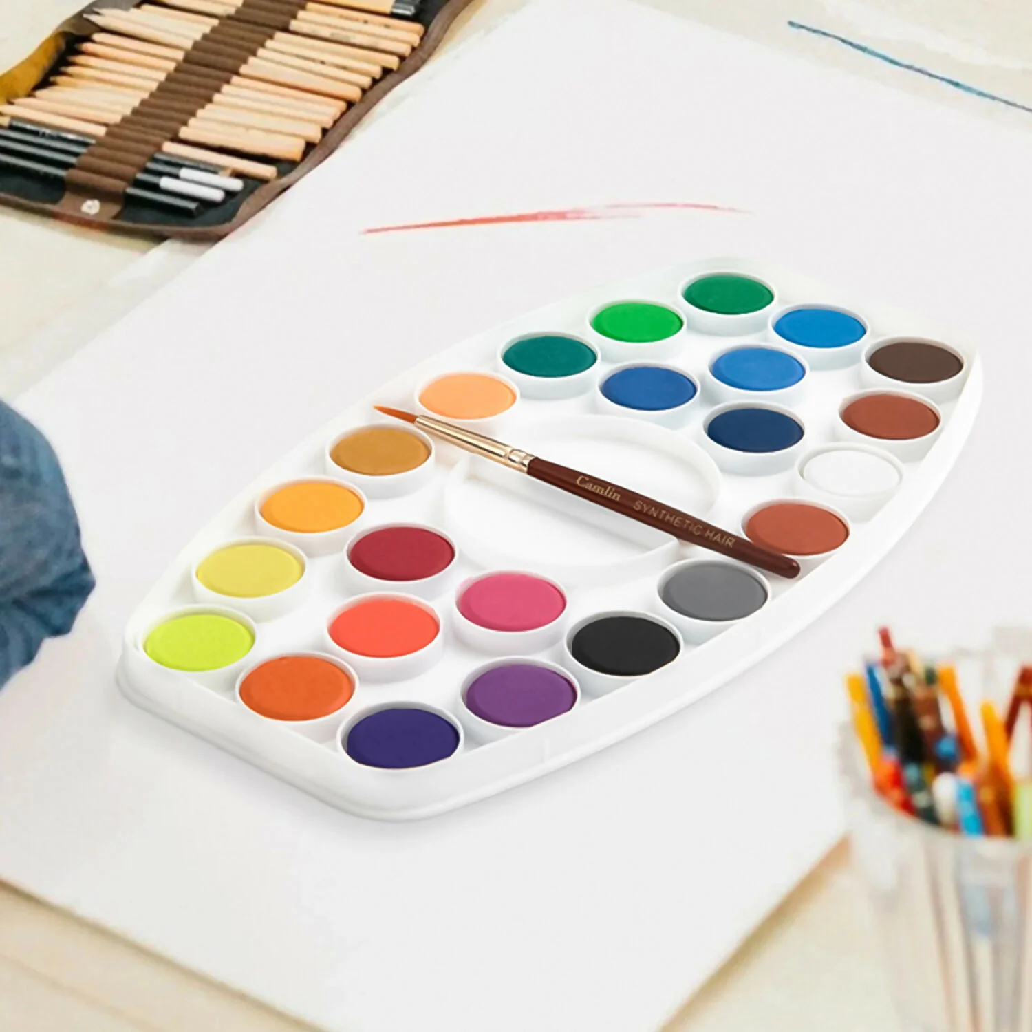 Camel Water Colour Cakes – 24 Shades Oval Palette with Brush - Image 6