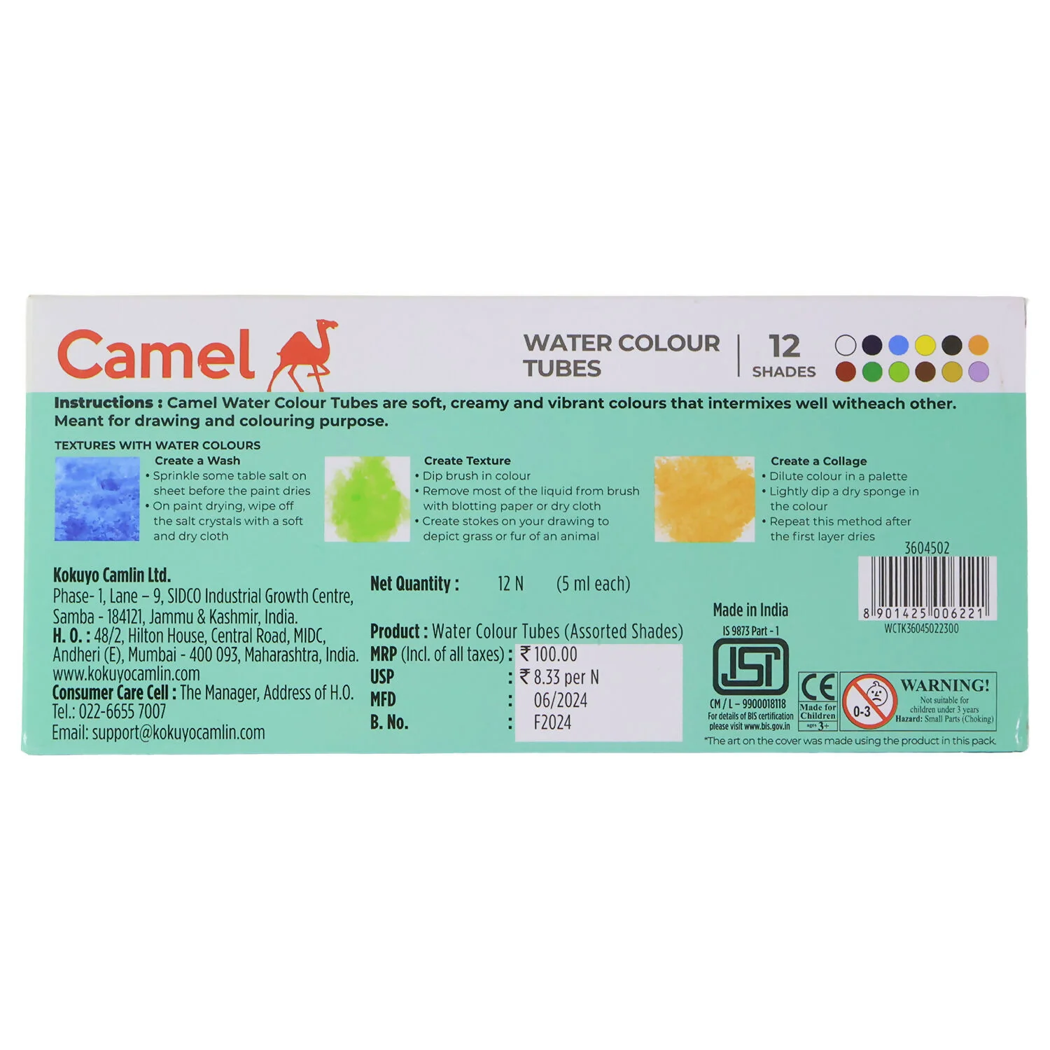 Camel Water Colour Tubes 12 Shades (5 ml Each) - Image 6