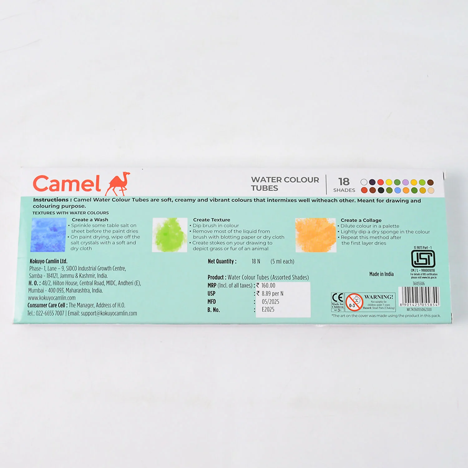 Camel Water Colour Tubes 18 Assorted Shades for Students and Artists (5 ml each) - Image 6