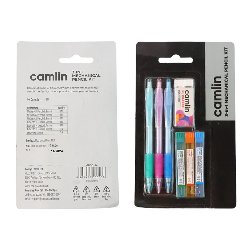 Camlin 3 in 1 Mechanical Pencil Kit – 0.5 mm, 0.7 mm & 0.9 mm Pencils with Hi-Par Leads - Image 4