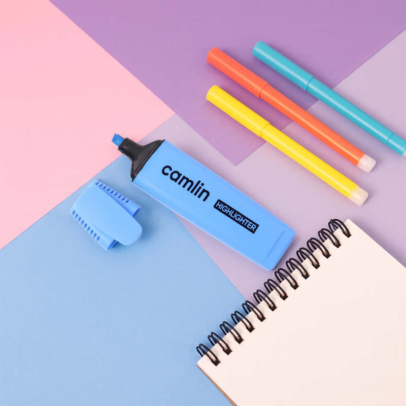 Camlin Blue Highlighter Pack – Smooth & Bright No-Smudge Chisel Tip (Box of 10) - Image 3