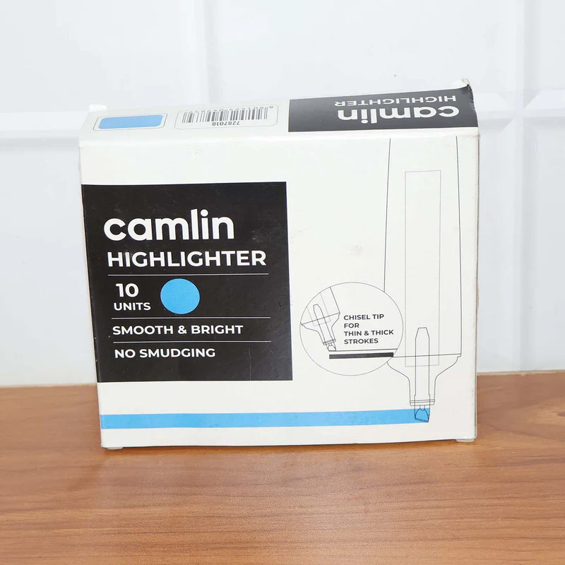 Camlin Blue Highlighter Pack – Smooth & Bright No-Smudge Chisel Tip (Box of 10) - Image 7