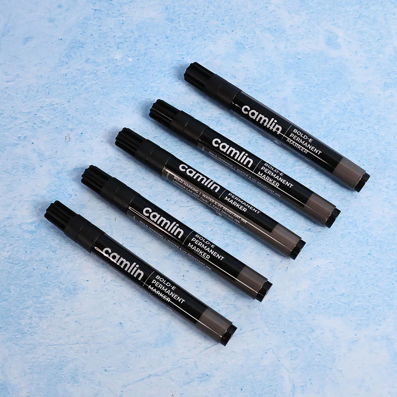 Camlin Bold-E Permanent Marker Black Long-Lasting Refillable Marker Pack of 10 - Image 3