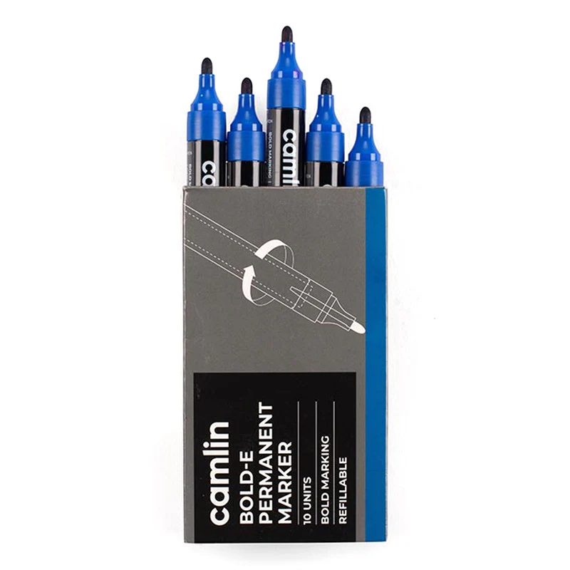 Camlin Bold-E Permanent Marker Blue Long-Lasting Refillable Marker Pack 10 - Image 5