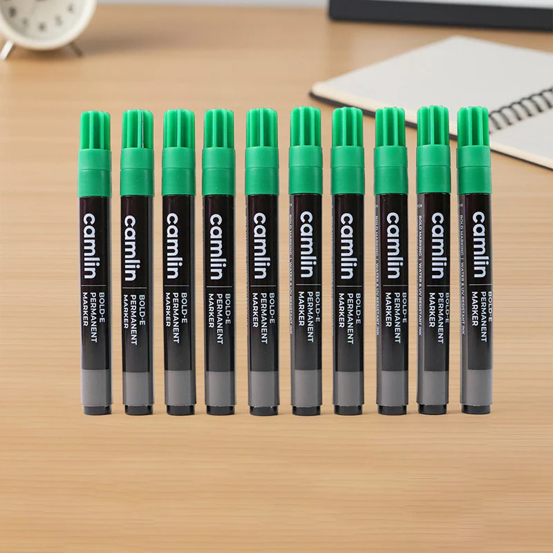 Camlin Bold-E Permanent Marker Green Long-Lasting Refillable Marke Pack of 10 - Image 4