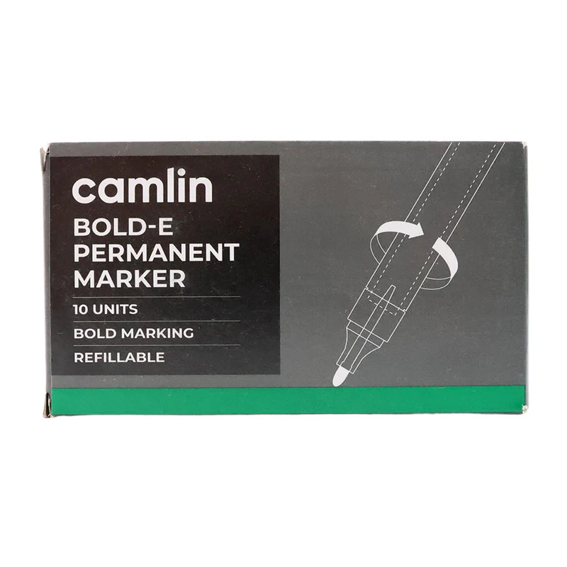 Camlin Bold-E Permanent Marker Green Long-Lasting Refillable Marke Pack of 10 - Image 5
