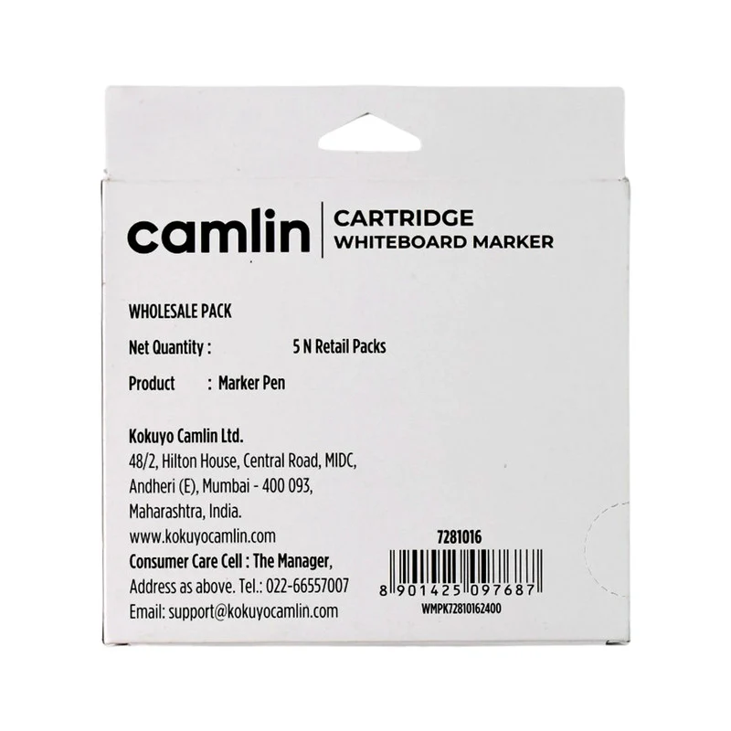 Camlin Cartridge Whiteboard Marker Long-Lasting Black Refillable Markers (5pc) - Image 6