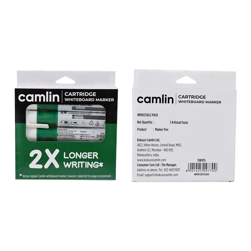 Camlin Cartridge Whiteboard Marker – Green Refillable Long-Lasting Markers (Pack Of 5) - Image 4