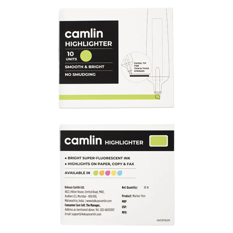 Camlin Highlighter Green – Smooth & Bright Fluorescent Highlighter Pen (Pack of 10) - Image 6