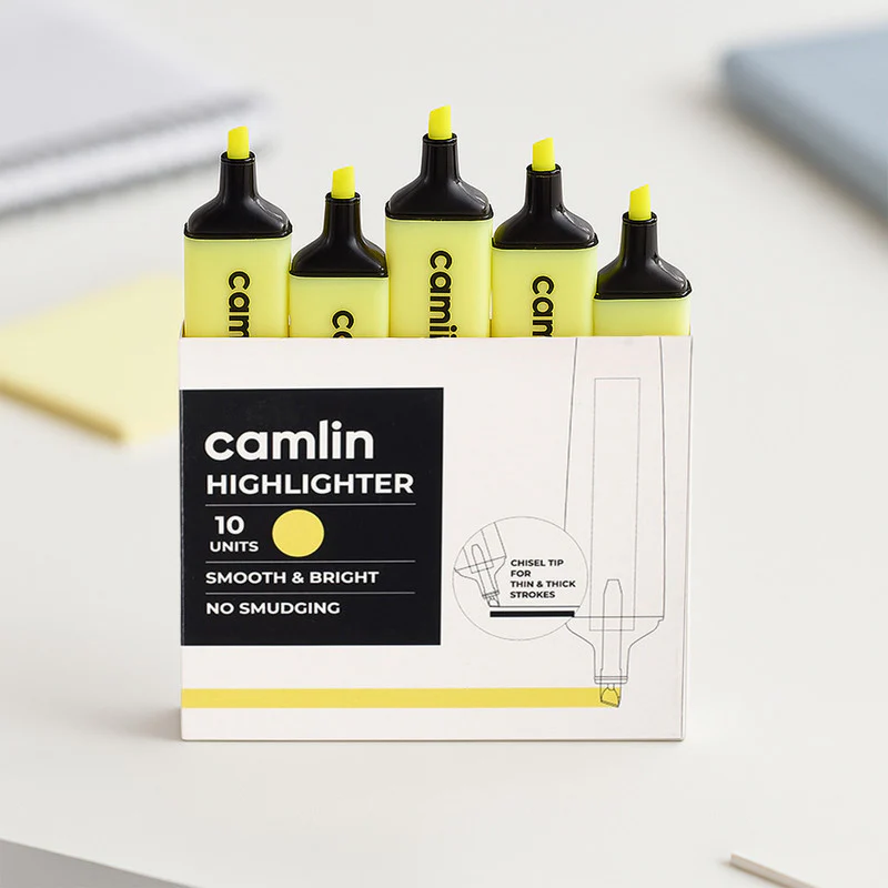 Camlin Highlighter Yellow – Smooth & Bright No-Smudge Highlighters (Pack of 10) - Image 3