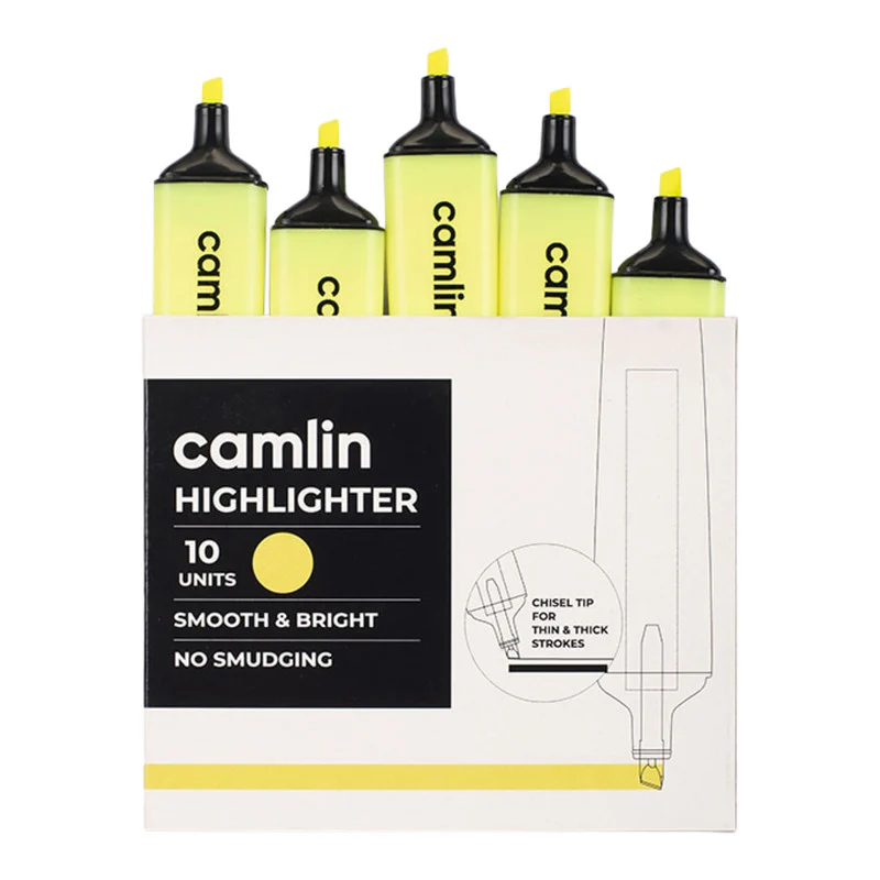 Camlin Highlighter Yellow – Smooth & Bright No-Smudge Highlighters (Pack of 10) - Image 5