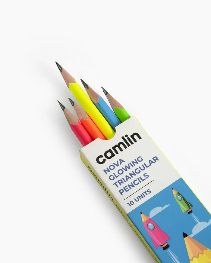 Camlin Nova Glowing Triangular Pencils – Pack of 10 Neon Shades with Free Sharpener - Image 6