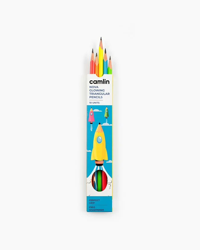 Camlin Nova Glowing Triangular Pencils – Pack of 10 Neon Shades with Free Sharpener - Image 7