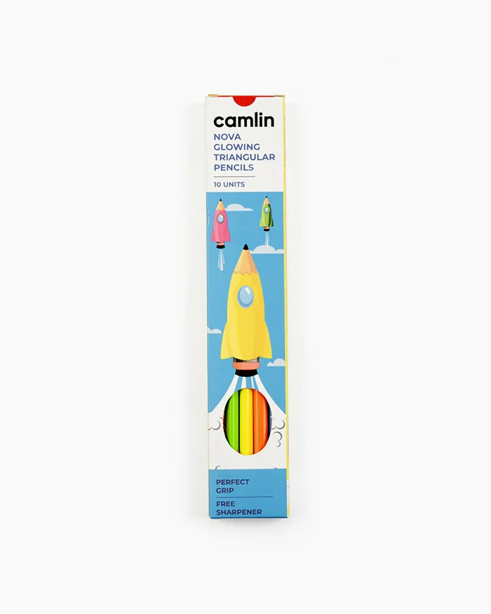 Camlin Nova Glowing Triangular Pencils – Pack of 10 Neon Shades with Free Sharpener - Image 8