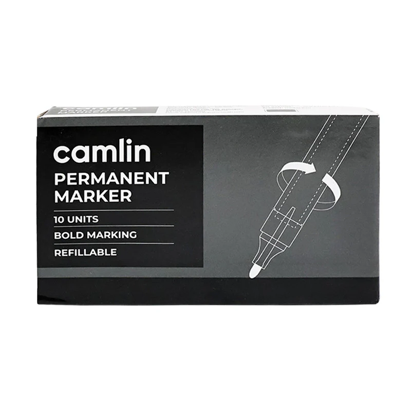 Camlin Permanent Marker Black Bold Long Lasting Refillable Marker Pack of 10 - Image 4