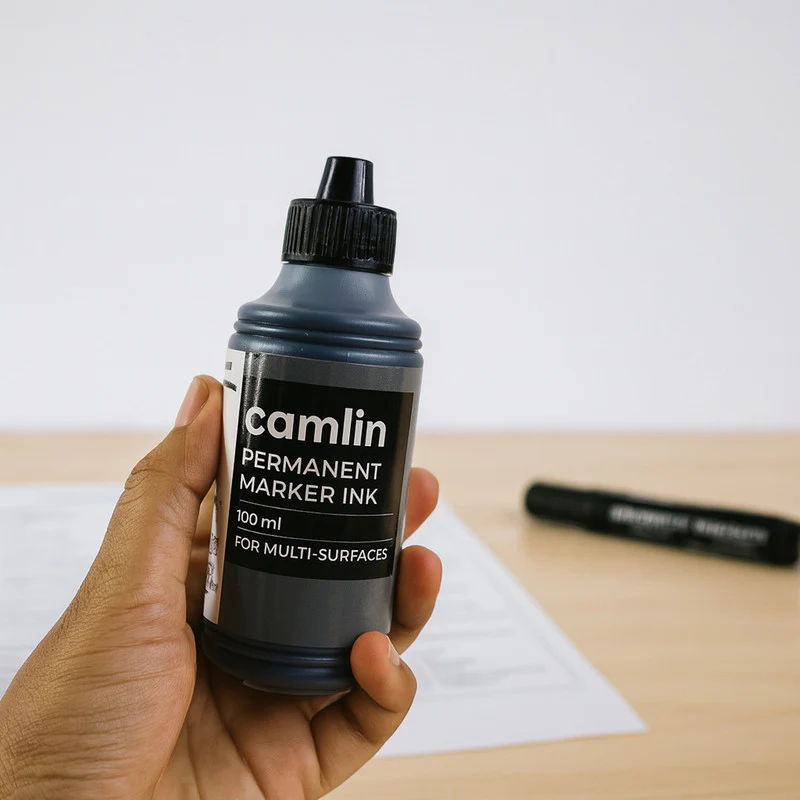 Camlin Permanent Marker Ink 100 ml – Black Color Refill Ink for Multi-Surfaces - Image 3