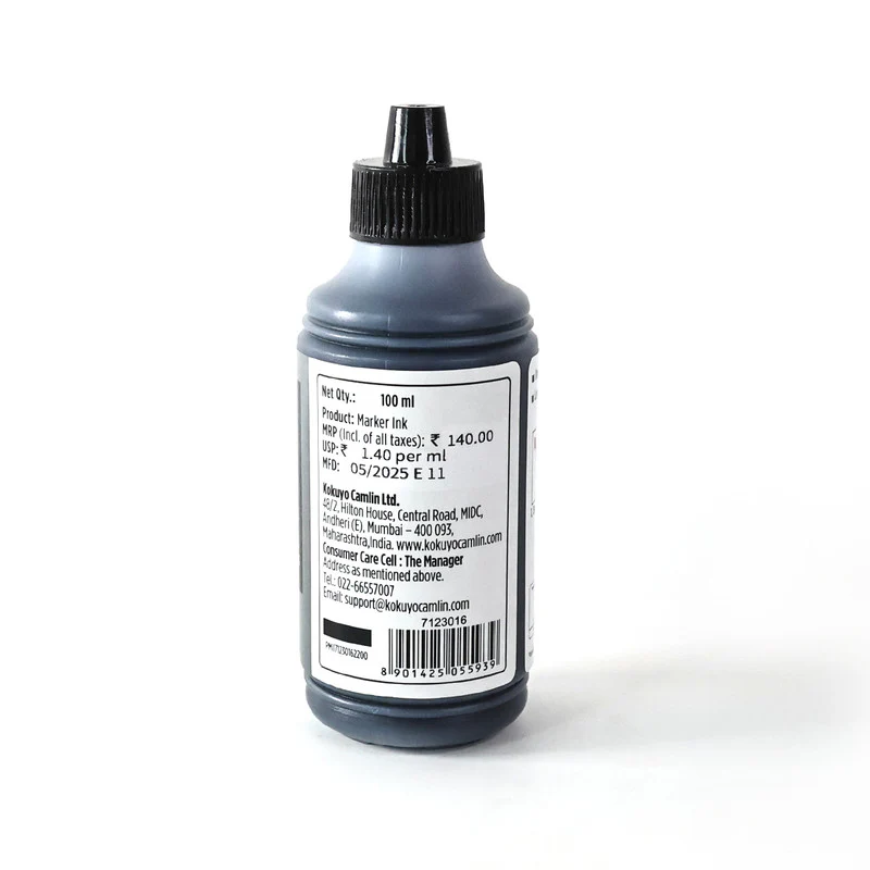 Camlin Permanent Marker Ink 100 ml – Black Color Refill Ink for Multi-Surfaces - Image 6