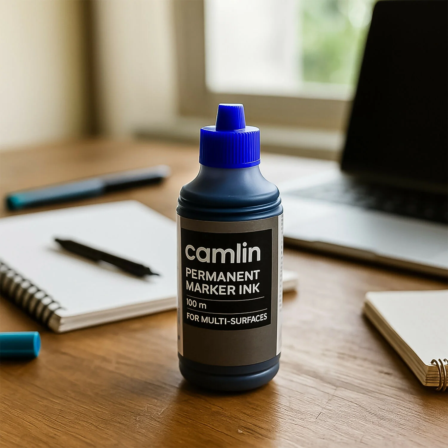 Camlin Permanent Marker Ink – 100 ml Blue Refill Bottle for Multi-Surface Writing - Image 2