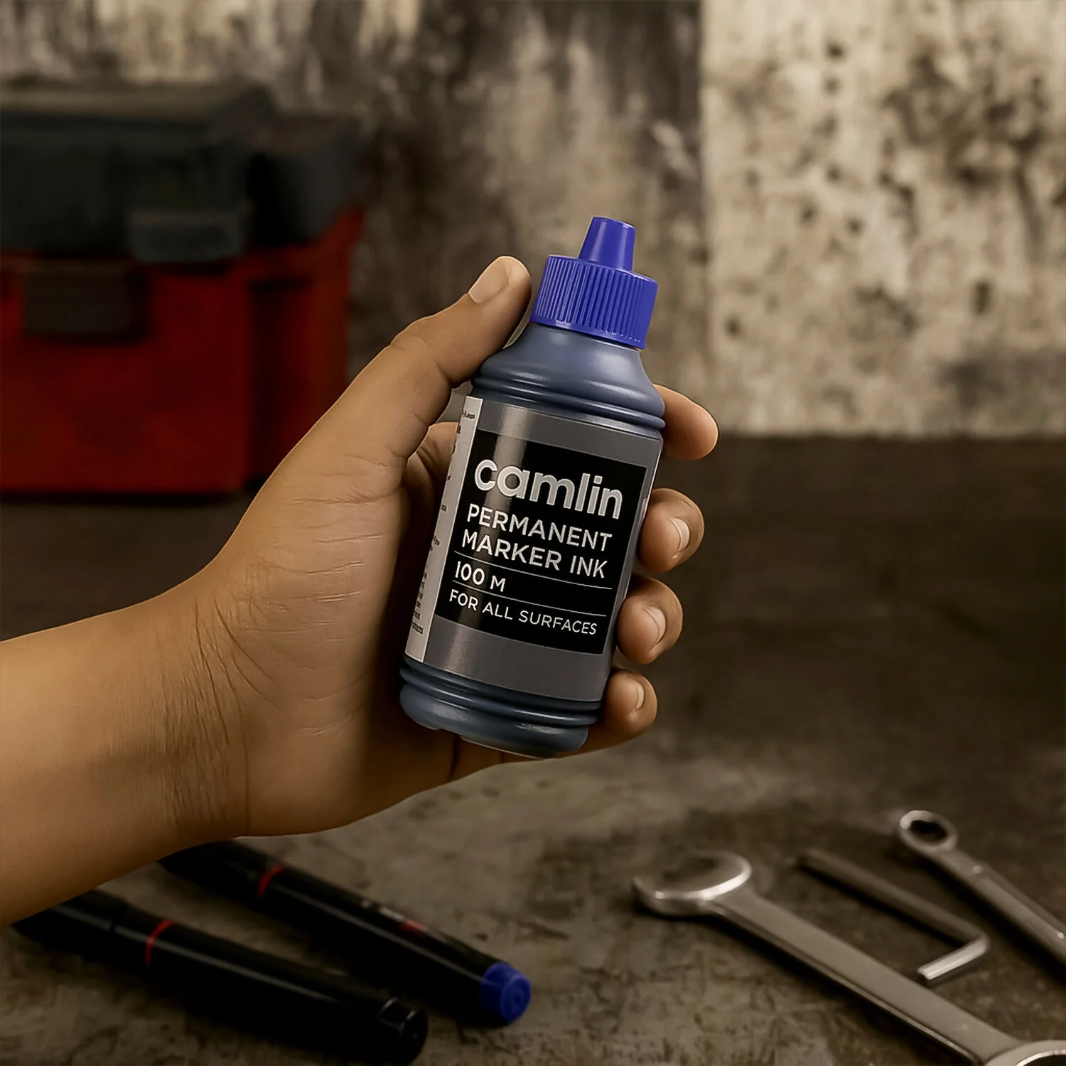 Camlin Permanent Marker Ink – 100 ml Blue Refill Bottle for Multi-Surface Writing - Image 3