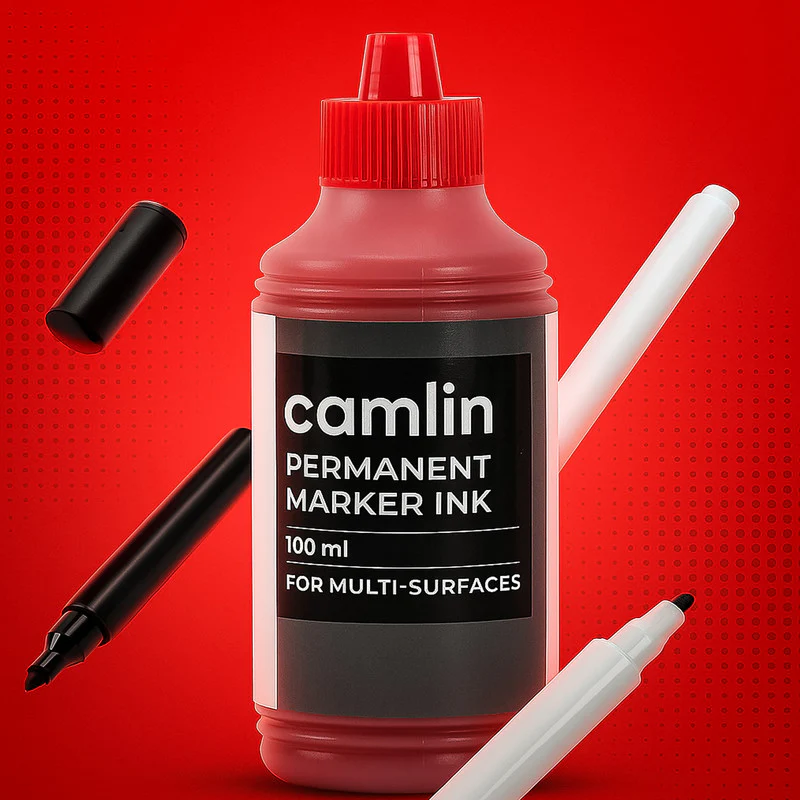 Camlin Permanent Marker Ink 100 ml – Red Color Refill Ink for Multi-Surfaces - Image 2